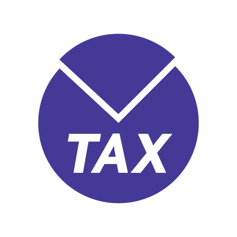 Circular logo with the word TAX prominently displayed, symbolizing tax calculation service.