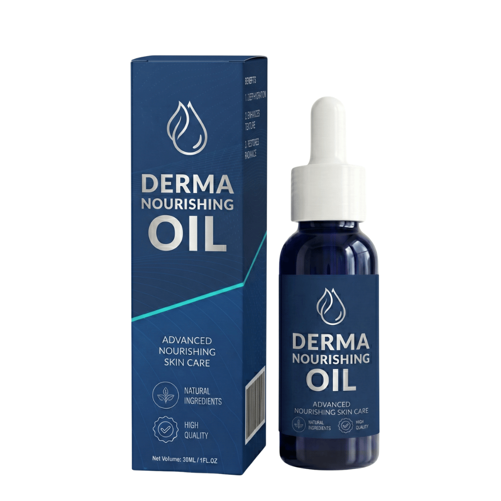 Derma Nourishing Oil bottle and packaging showcasing advanced nourishing skin care and natural ingredients.