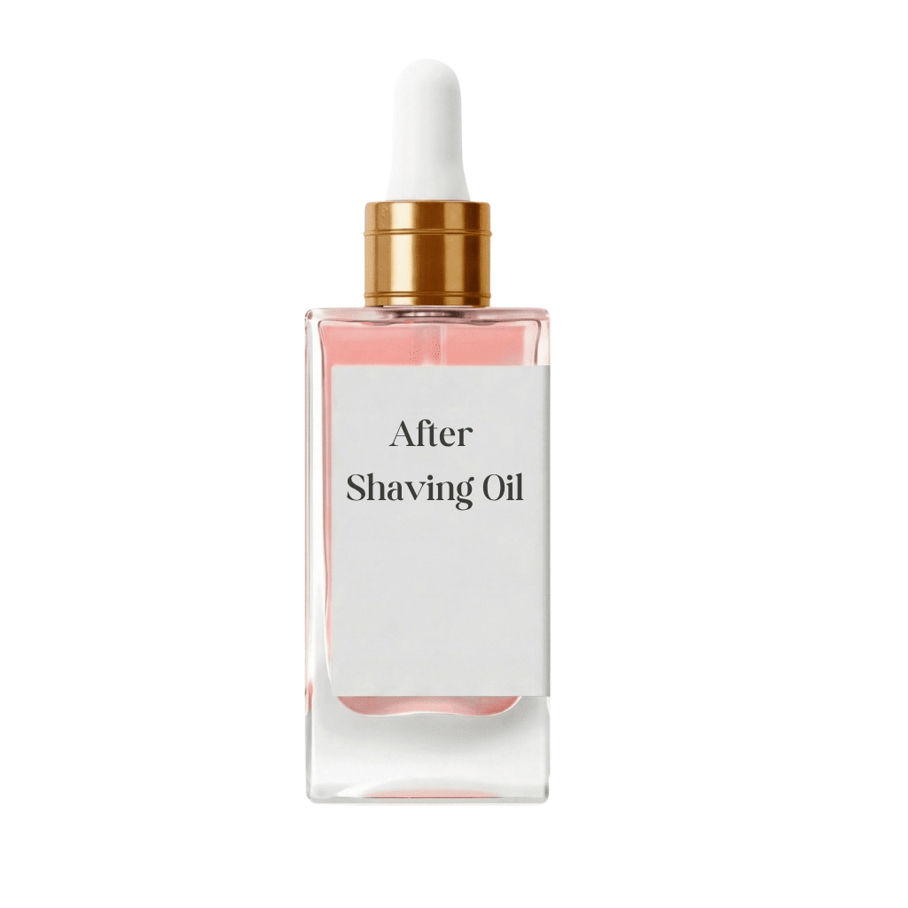 Clear bottle with dropper of After Shaving Oil, ideal for post-shave care and hydrating skin.