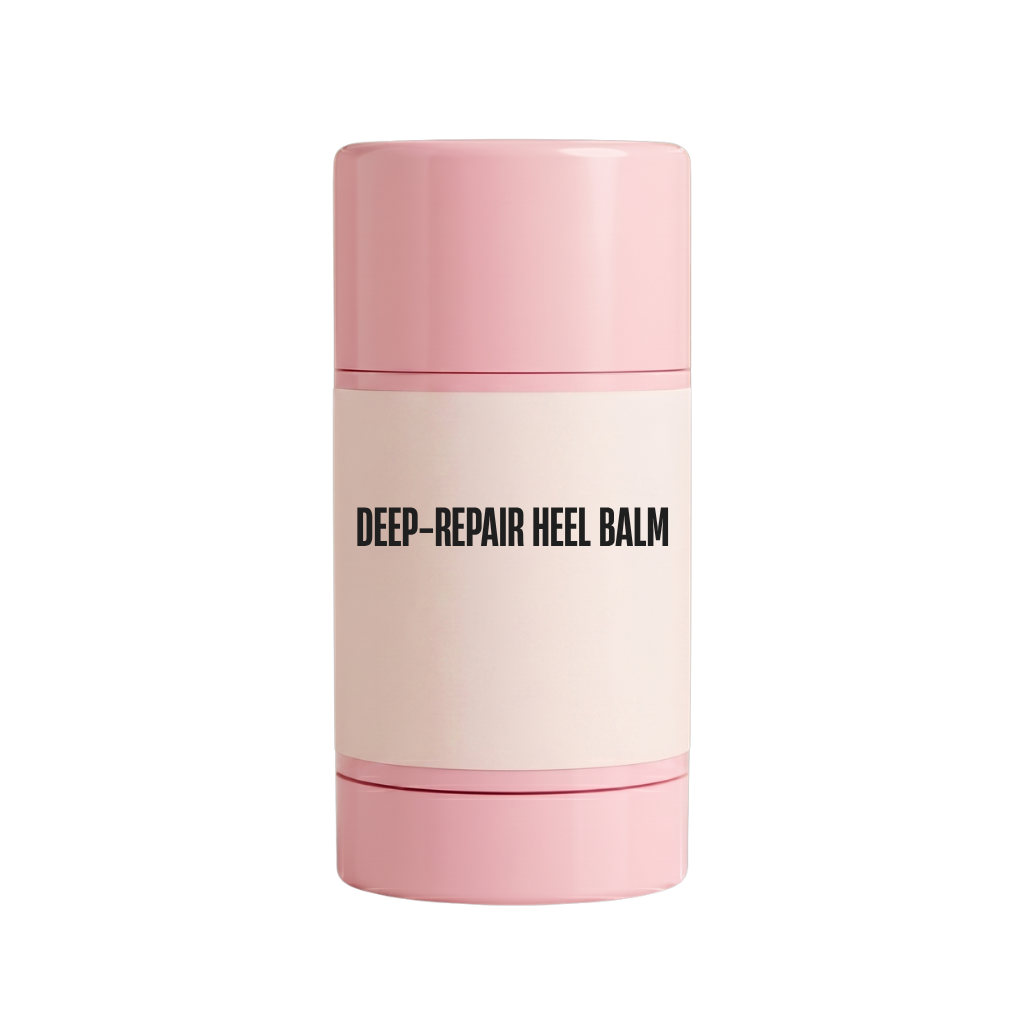 Deep-Repair Heel Balm packaging featuring a sleek pink design for enhanced foot care.