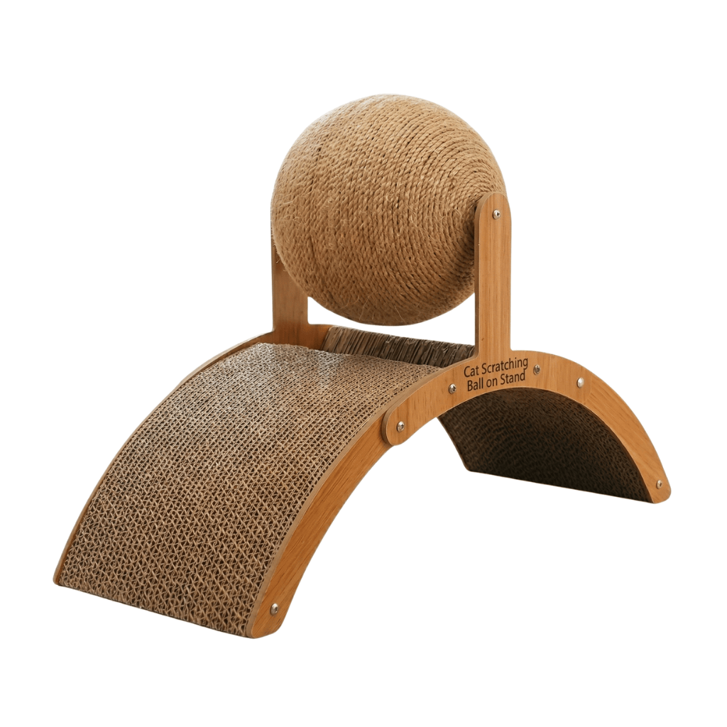 Cat Scratching Ball on Stand with natural materials for playful scratching activity.