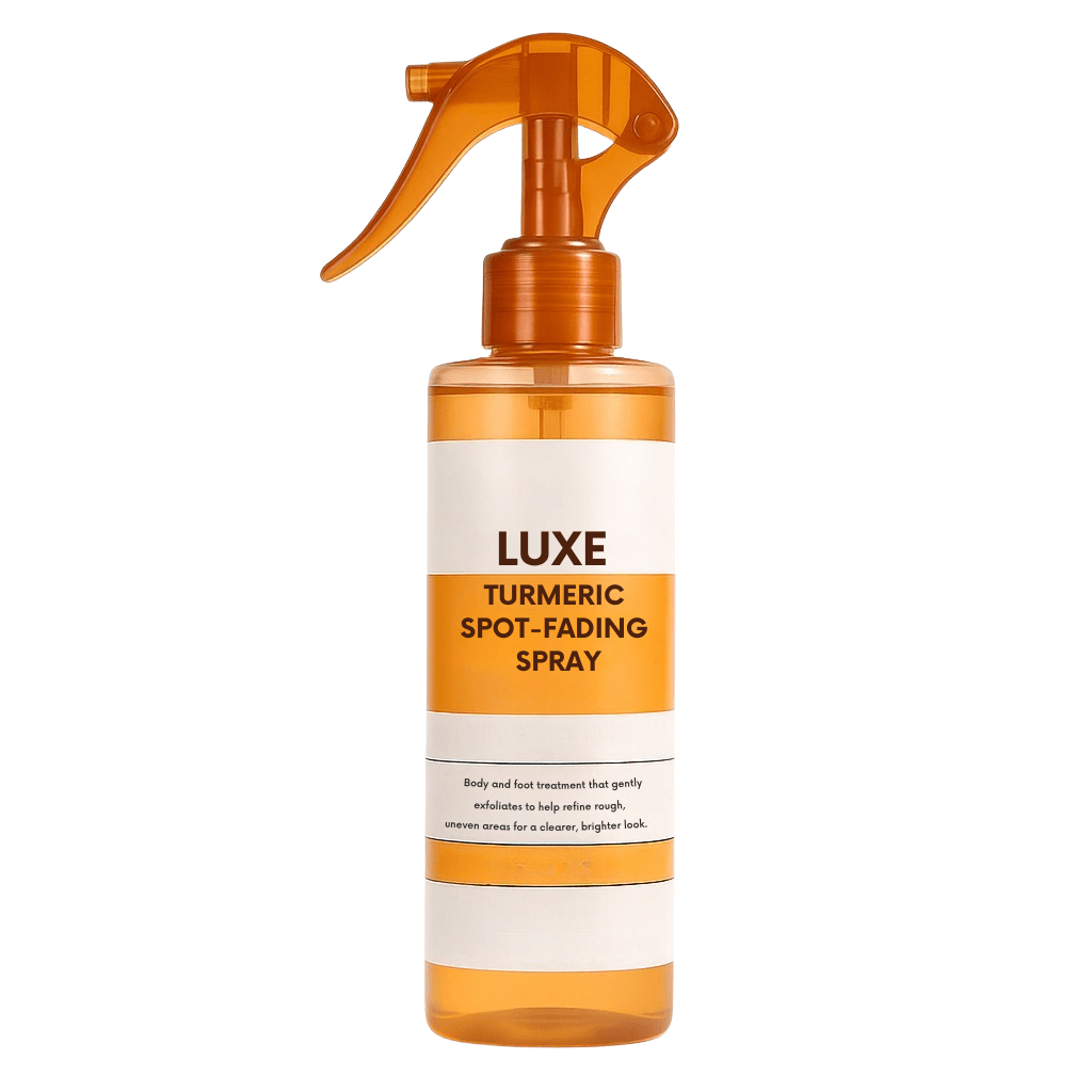 Luxe Turmeric Spot Fading Spray in a spray bottle for brightening and smoothing skin appearance.