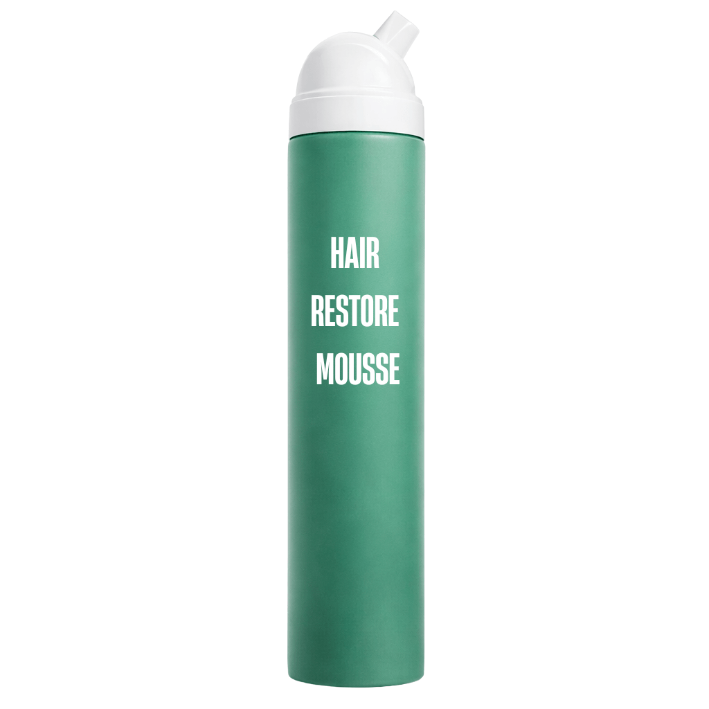 Hair Restore Mousse bottle designed for smoother, refined hair appearance during styling.