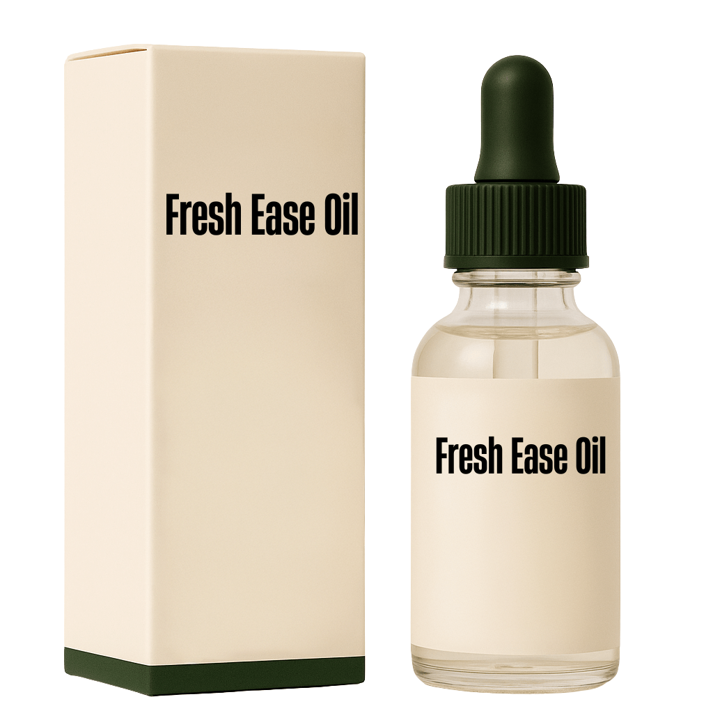 Fresh Ease Oil bottle and packaging showcasing lightweight beauty oil for soft, refined skin feel.