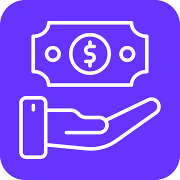 Tips virtual gratuity icon showing money in hand for appreciation of service