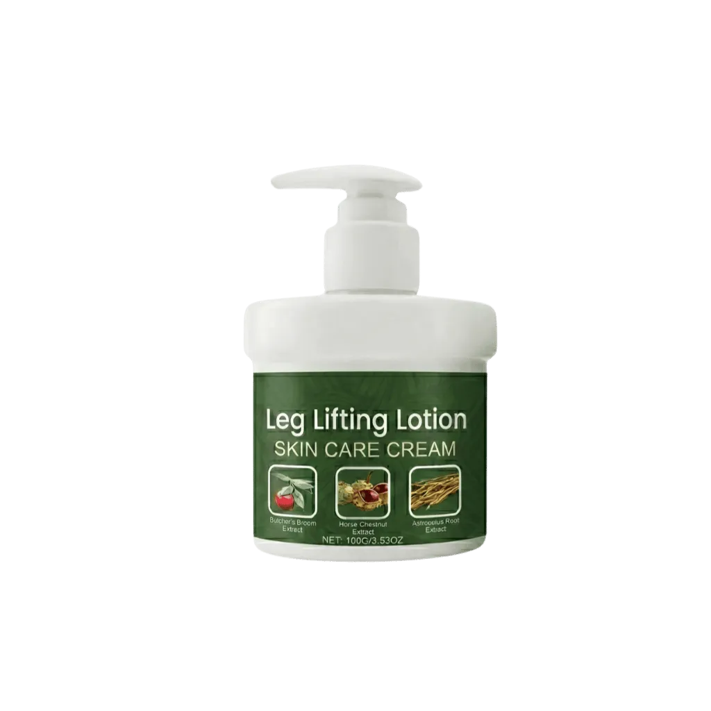 Premium Leg Lifting Lotion in a pump bottle showcasing skin care benefits for smooth, firm skin.