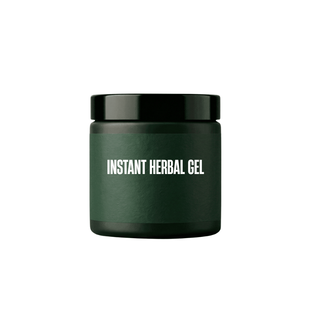 Instant Herbal Gel jar designed for daily skin care, promoting a fresh and revitalized appearance.