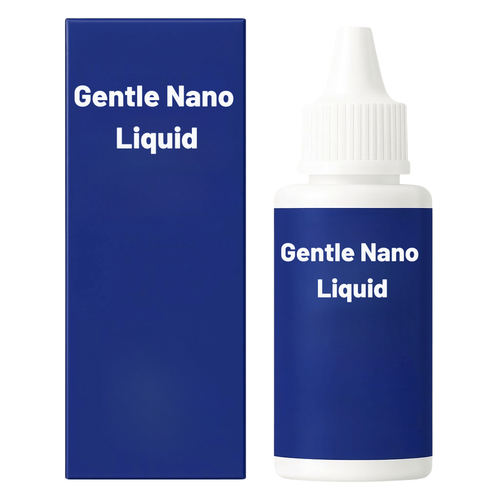 Gentle Nano Liquid bottle and box, ideal for maintaining soft and shiny pet fur.