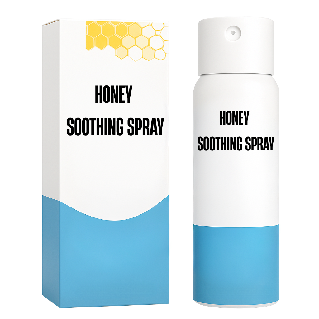 Packaging and bottle of Honey Soothing Spray for instant hydration and skin revitalization.