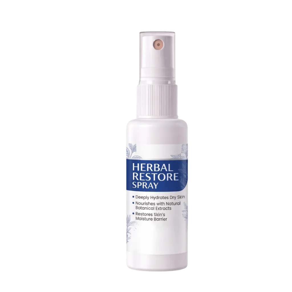 Herbal Restore Spray bottle designed to deeply hydrate and nourish dry skin with natural botanical extracts.