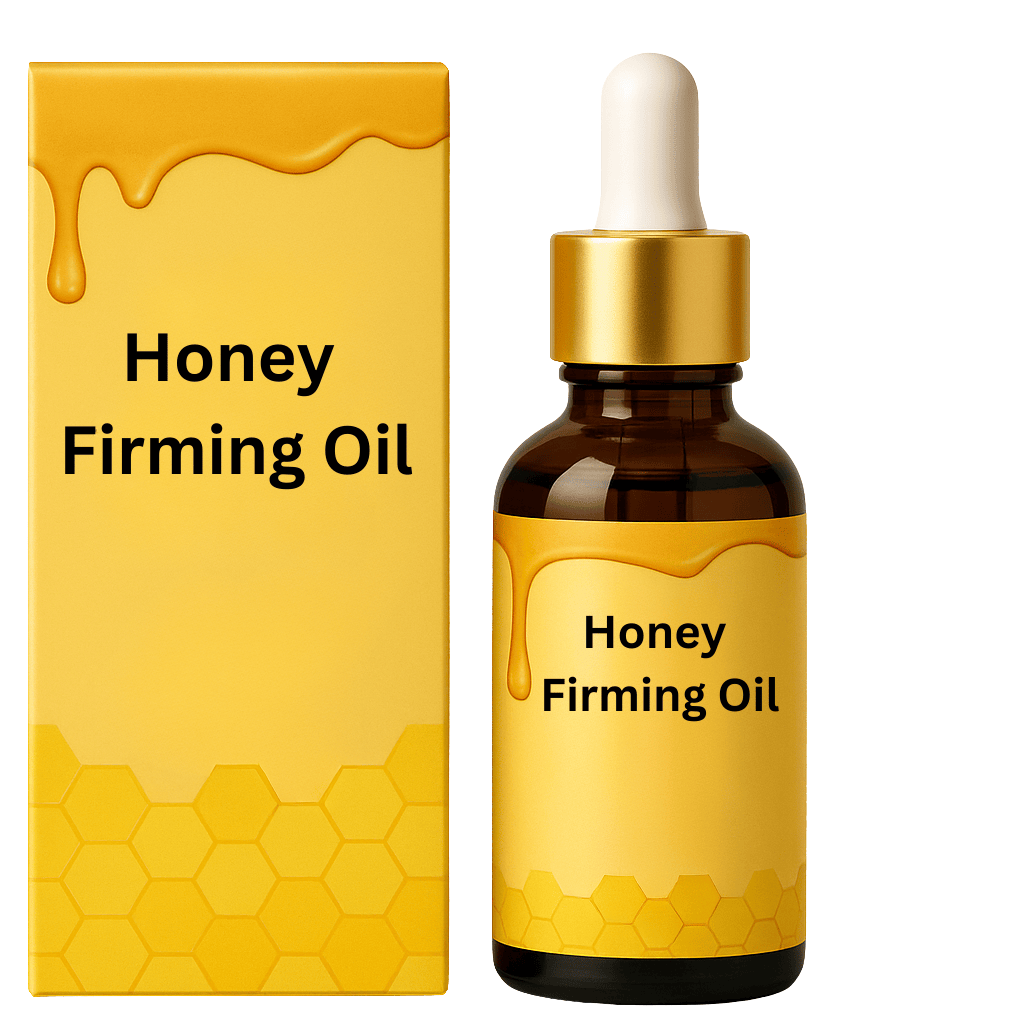 Honey Firming Oil bottle and packaging showcasing nourishing skincare benefits.