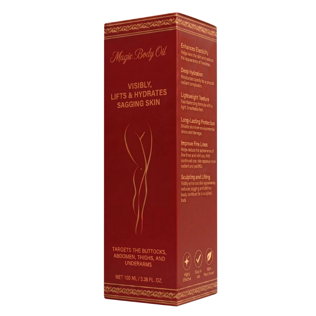 Ultra Body Oil packaging showcasing skin lifting and hydrating benefits for daily beauty routines.