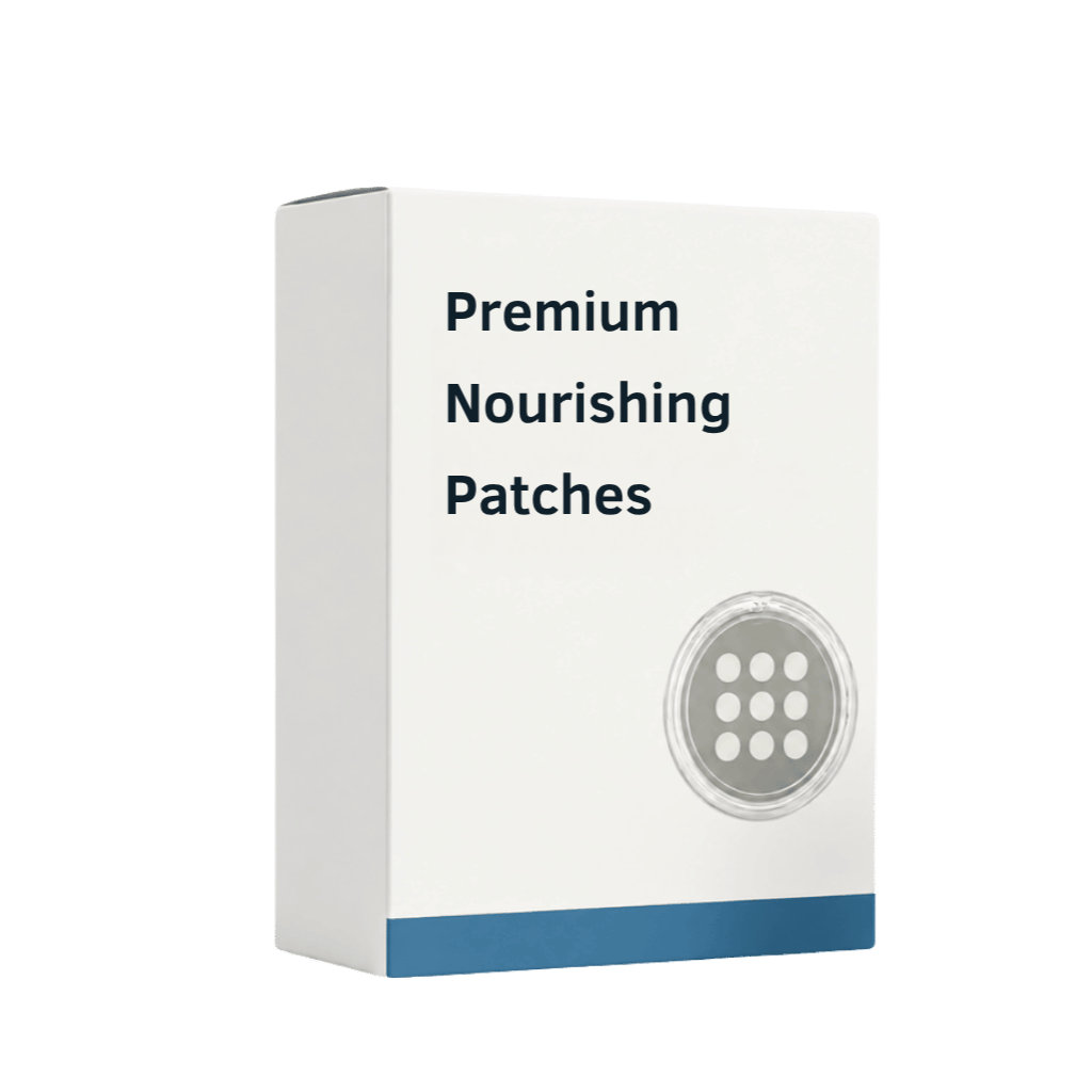 Packaging of Premium Nourishing Patches designed for targeted skin care routines.