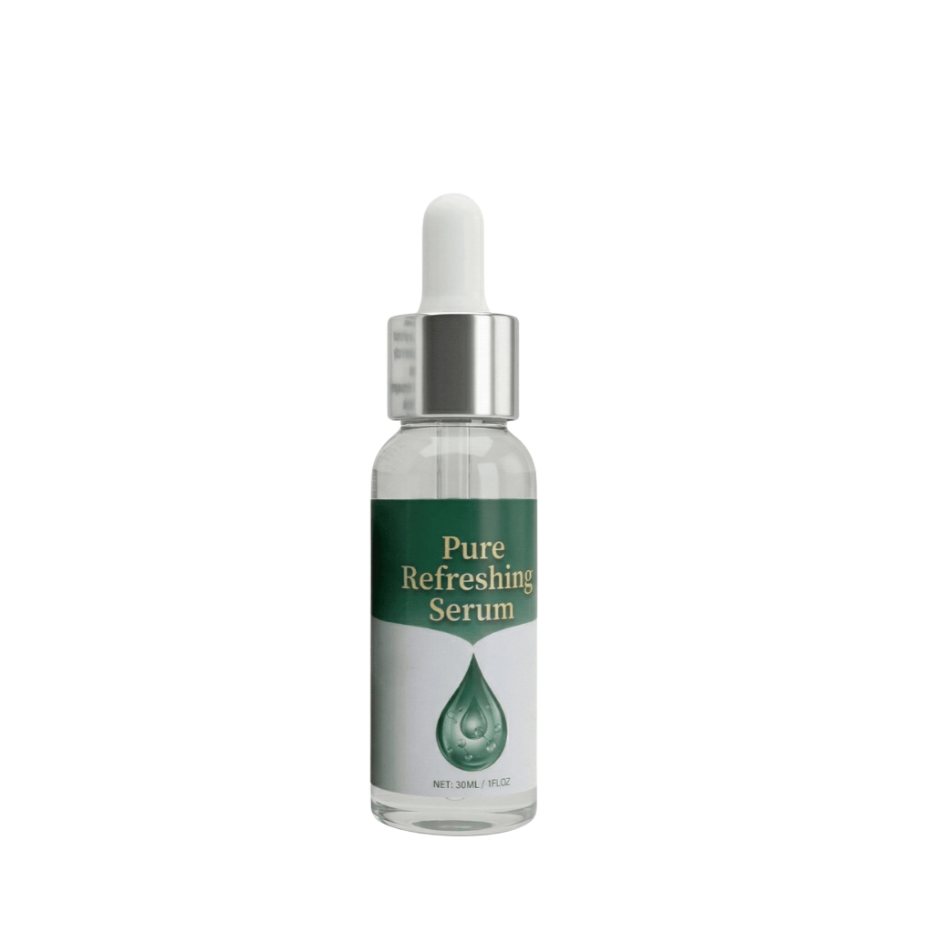 Premium Pure Refreshing Serum in a glass dropper bottle for radiant and smooth skin.