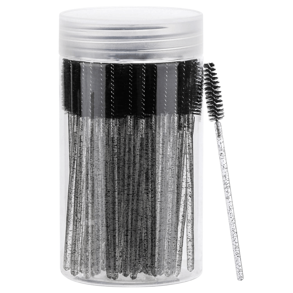 Disposable Mascara Wands - low weight in a clear container for lash and brow grooming.