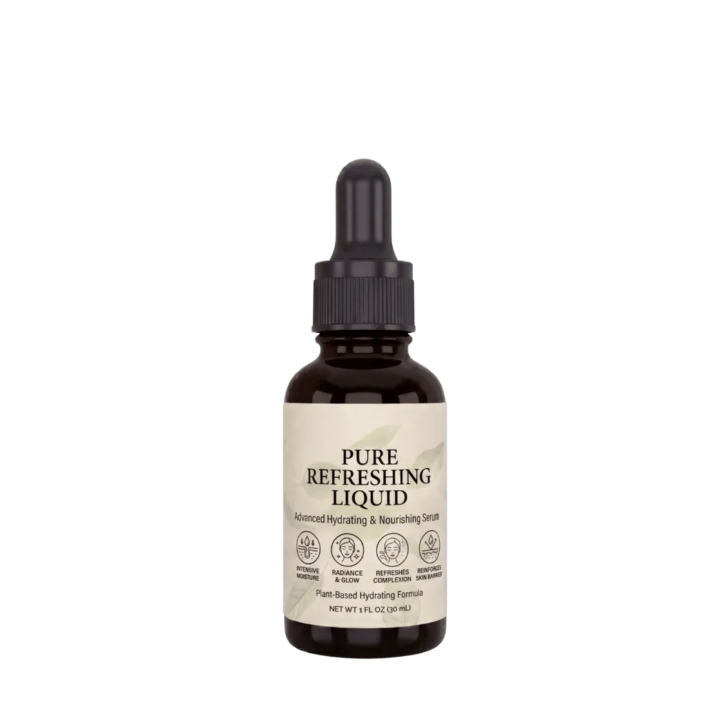 Pure Refreshing Liquid bottle for advanced hydrating and nourishing skincare serum.