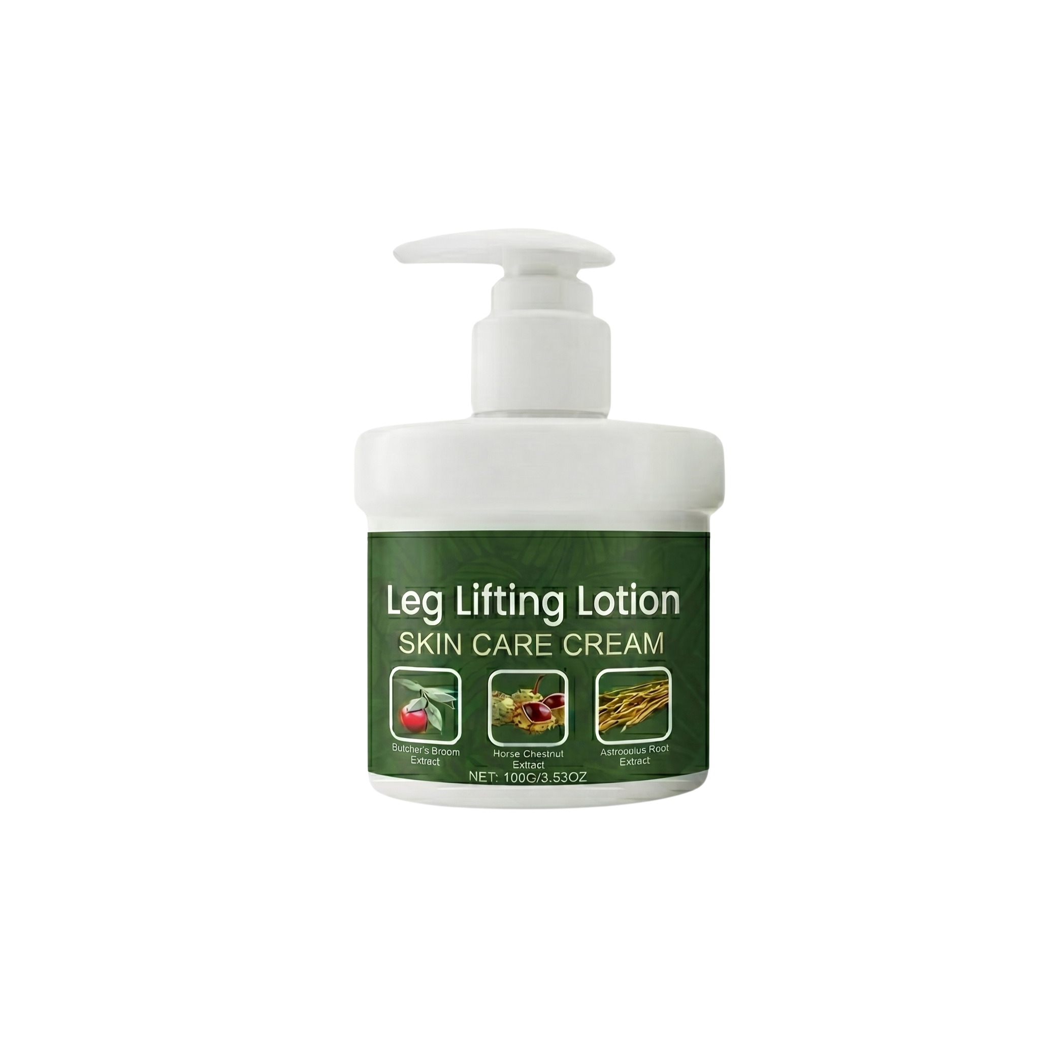 Leg Lifting Lotion bottle, a skincare cream for firmer, lifted-looking skin and smooth application.