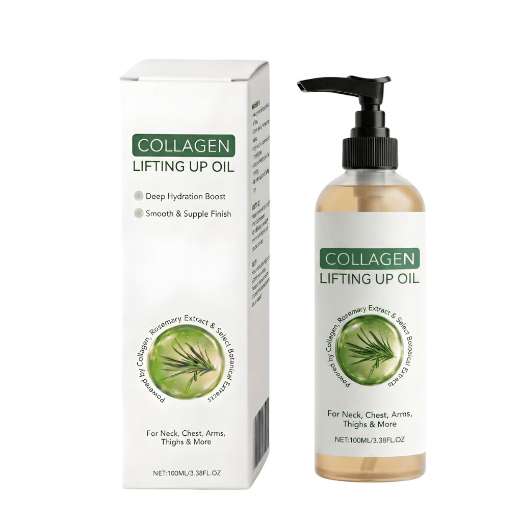 Lifting Up Oil bottle and box with descriptions for deep hydration and smooth finish.