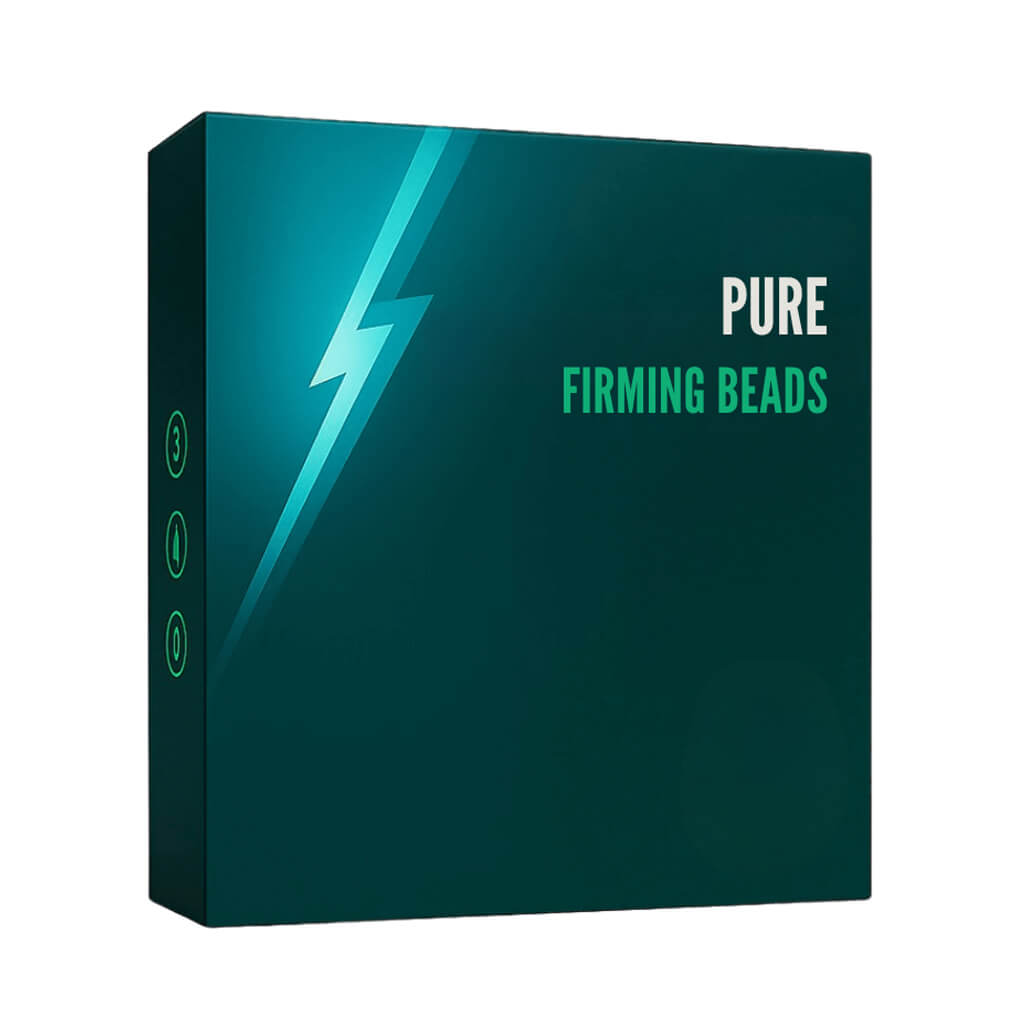 Packaging for Pure Firming Beads, a skincare product for radiant and smooth skin.