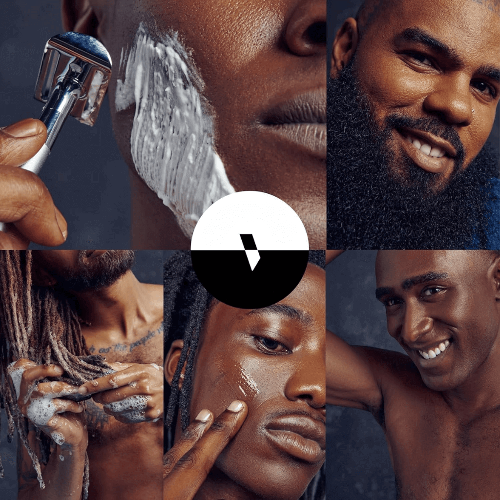 Revibe Zen Aloe Shave Gel shown in use by diverse men applying shaving gel for a smooth experience.