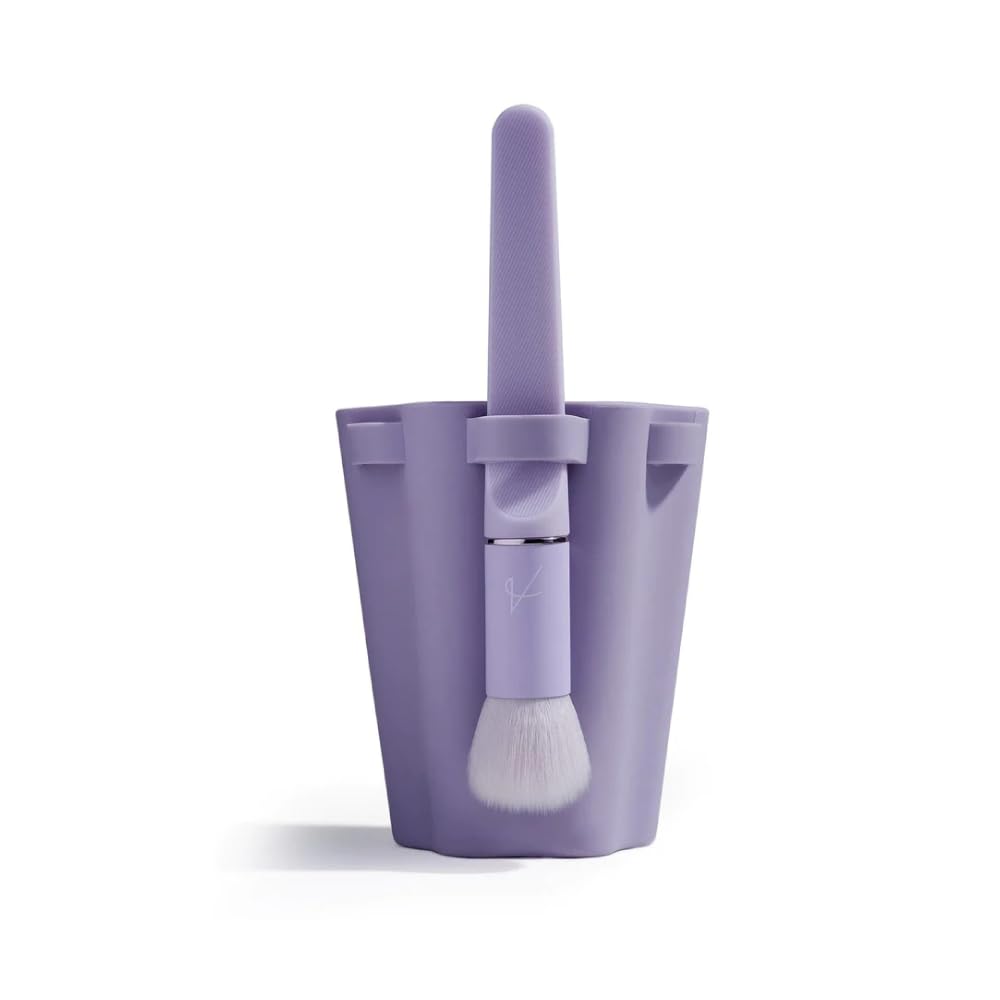 Revibe Zen Brush & Holder Set in a sleek purple holder with soft-touch silicone and premium synthetic bristles.