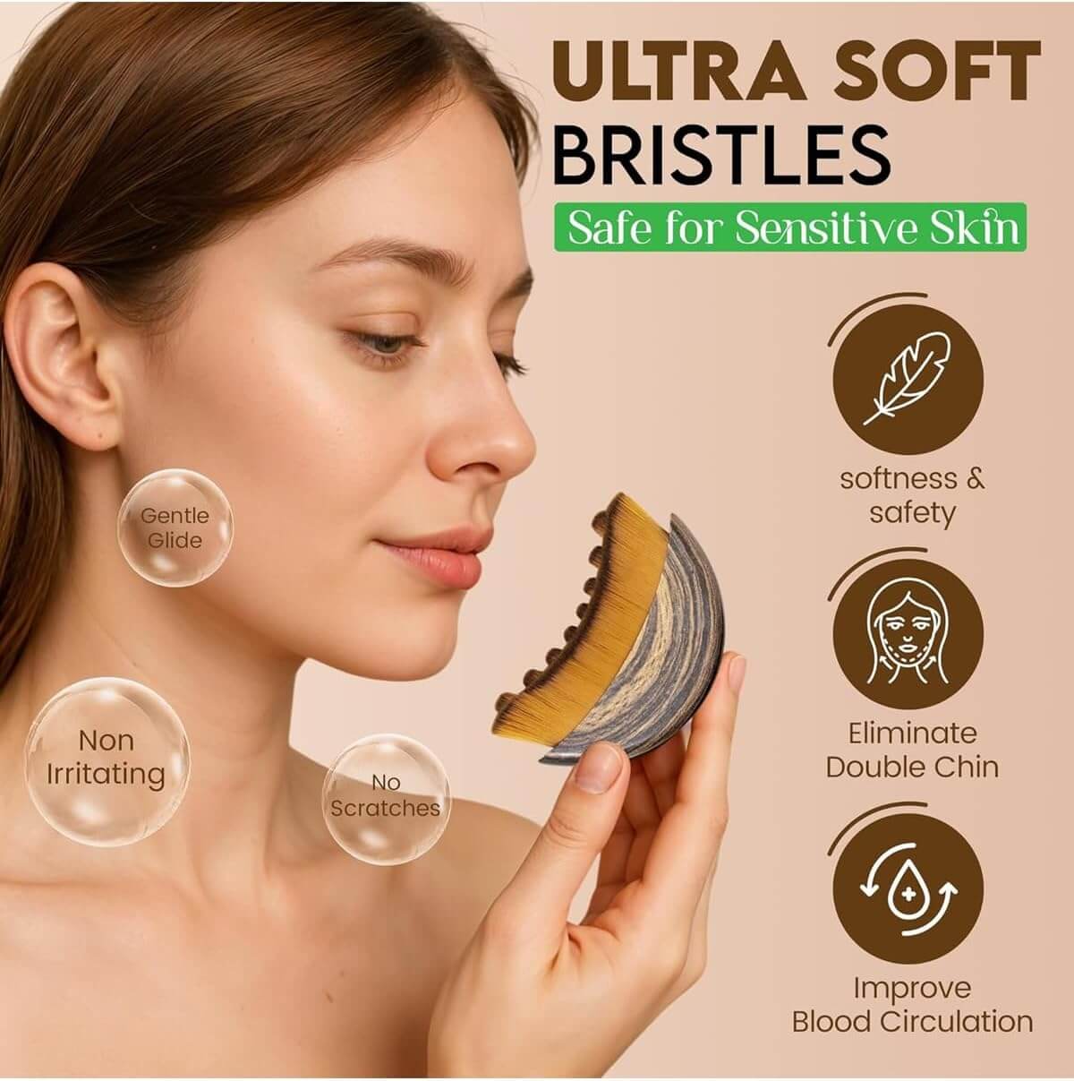 Revibe Zen Contour Sculpting Brush showcasing ultra soft bristles for sensitive skin and improved blood circulation.