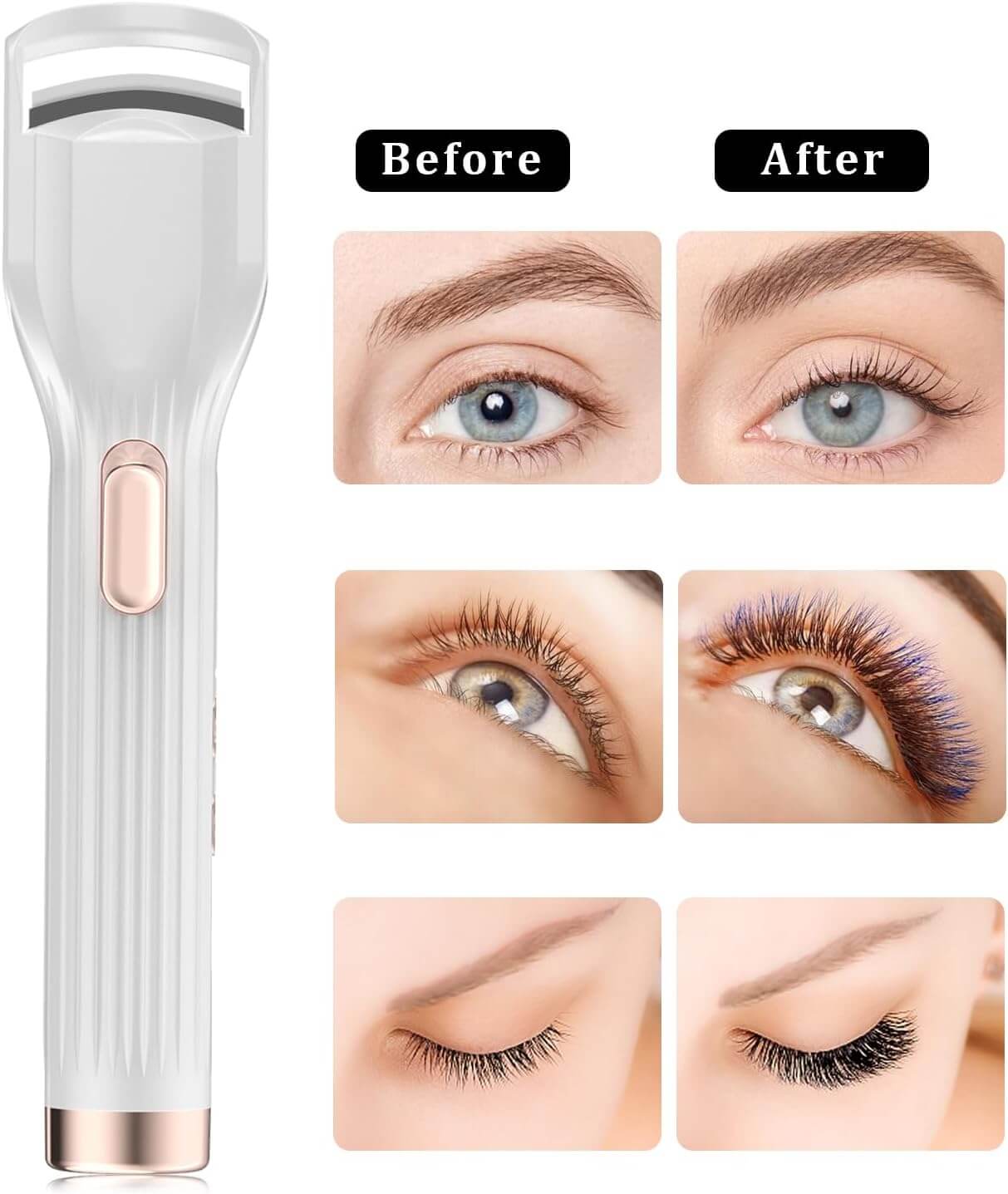 Revibe Zen CoolLift Eye & Face Wand before and after results showcasing enhanced eyelash appearance.