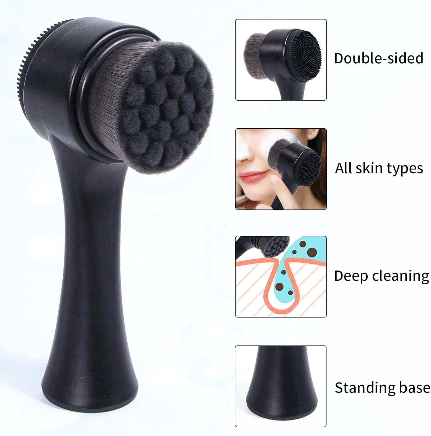 Revibe Zen Dual-Action Facial Cleansing Brush with double-sided bristles for deep cleaning and all skin types.