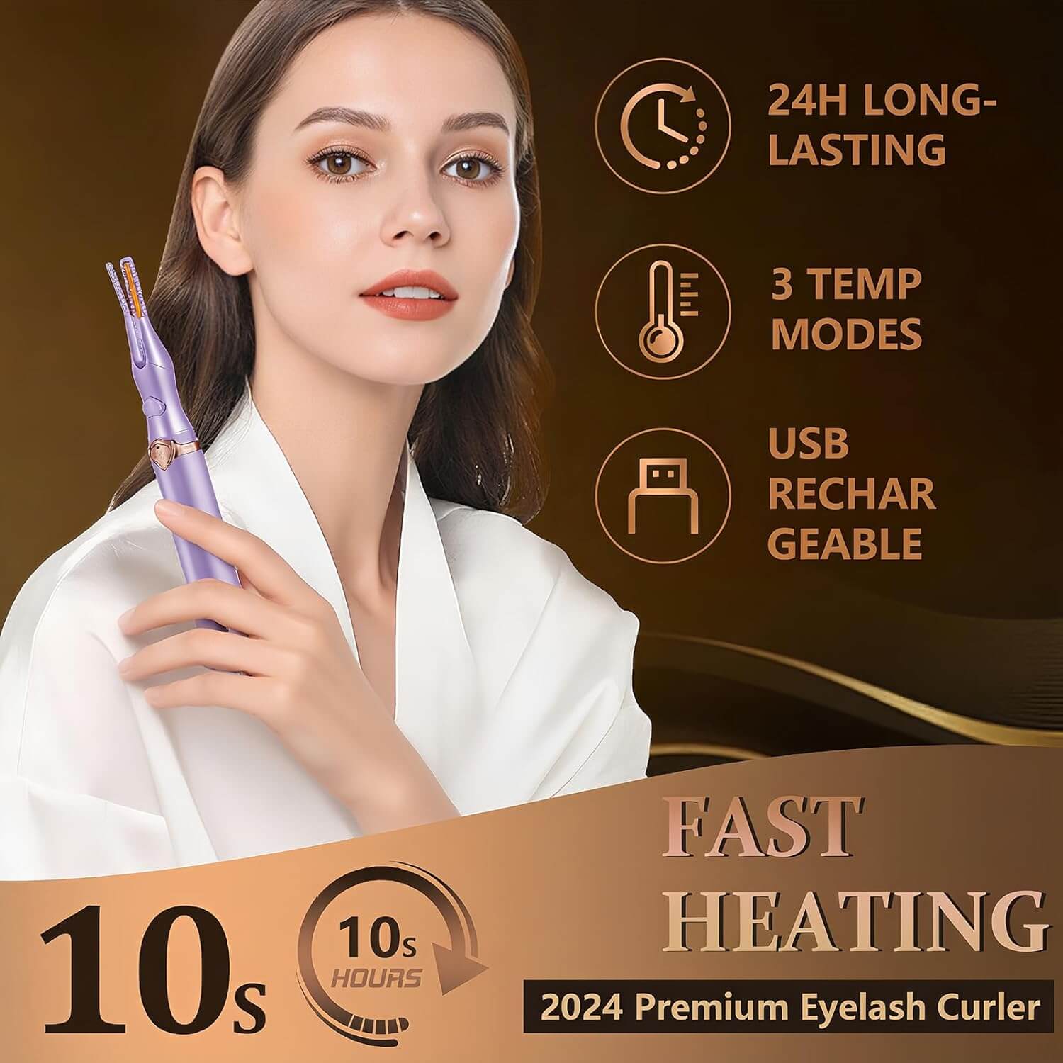 Revibe Zen Heated Eyelash Curler features 24h long-lasting, fast heating, and 3 temperature modes for effortless curling.