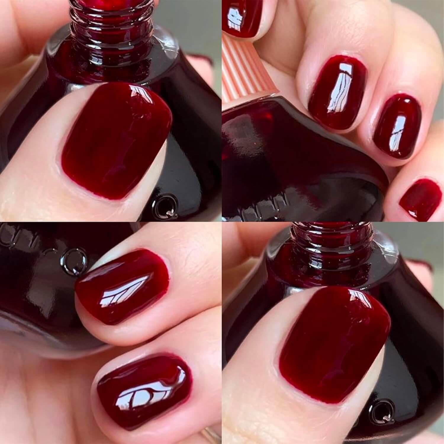 Revibe Zen Luminous Nail Polish applied on nails showcasing a high-impact mirror shine and rich red color.