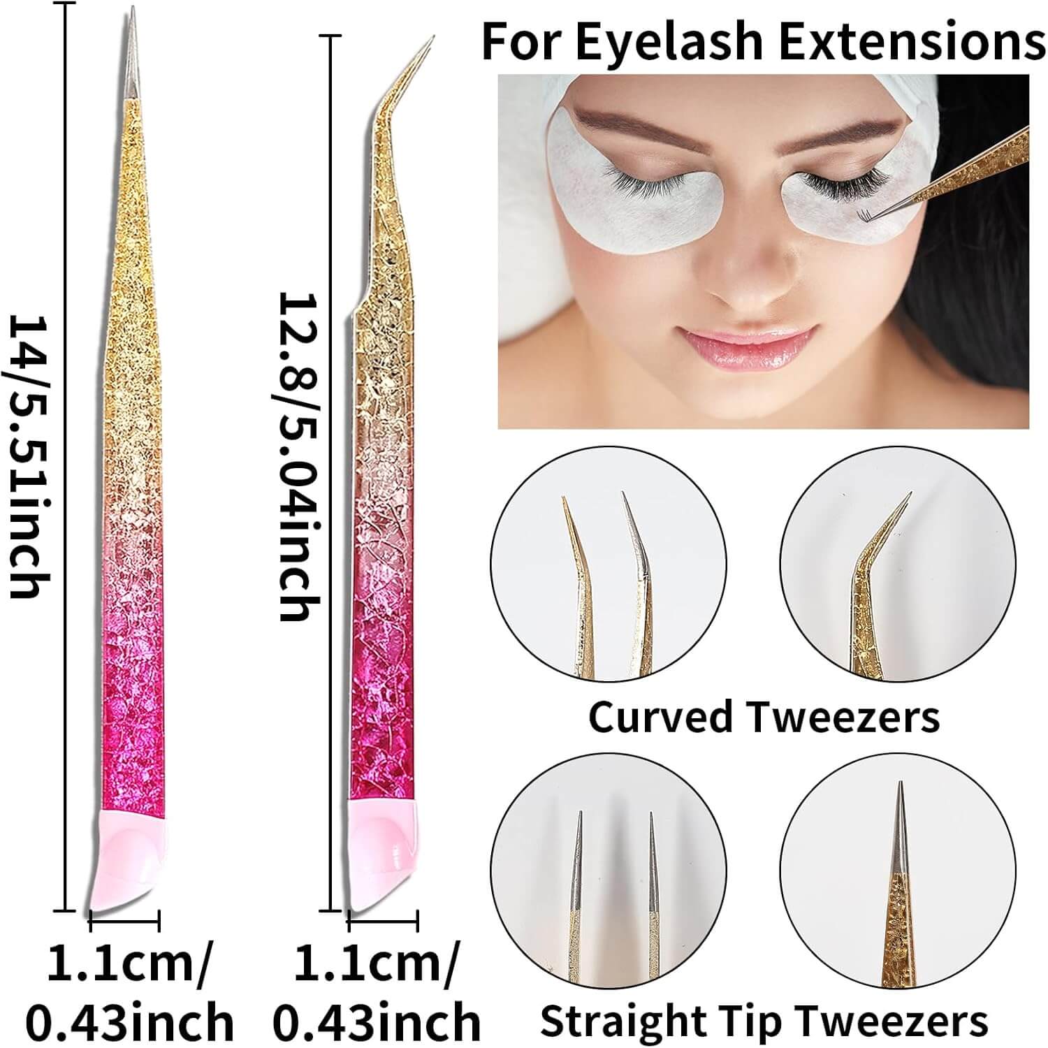 Revibe Zen – Precision Stainless Steel Tweezers for eyelash extensions with ergonomic design.
