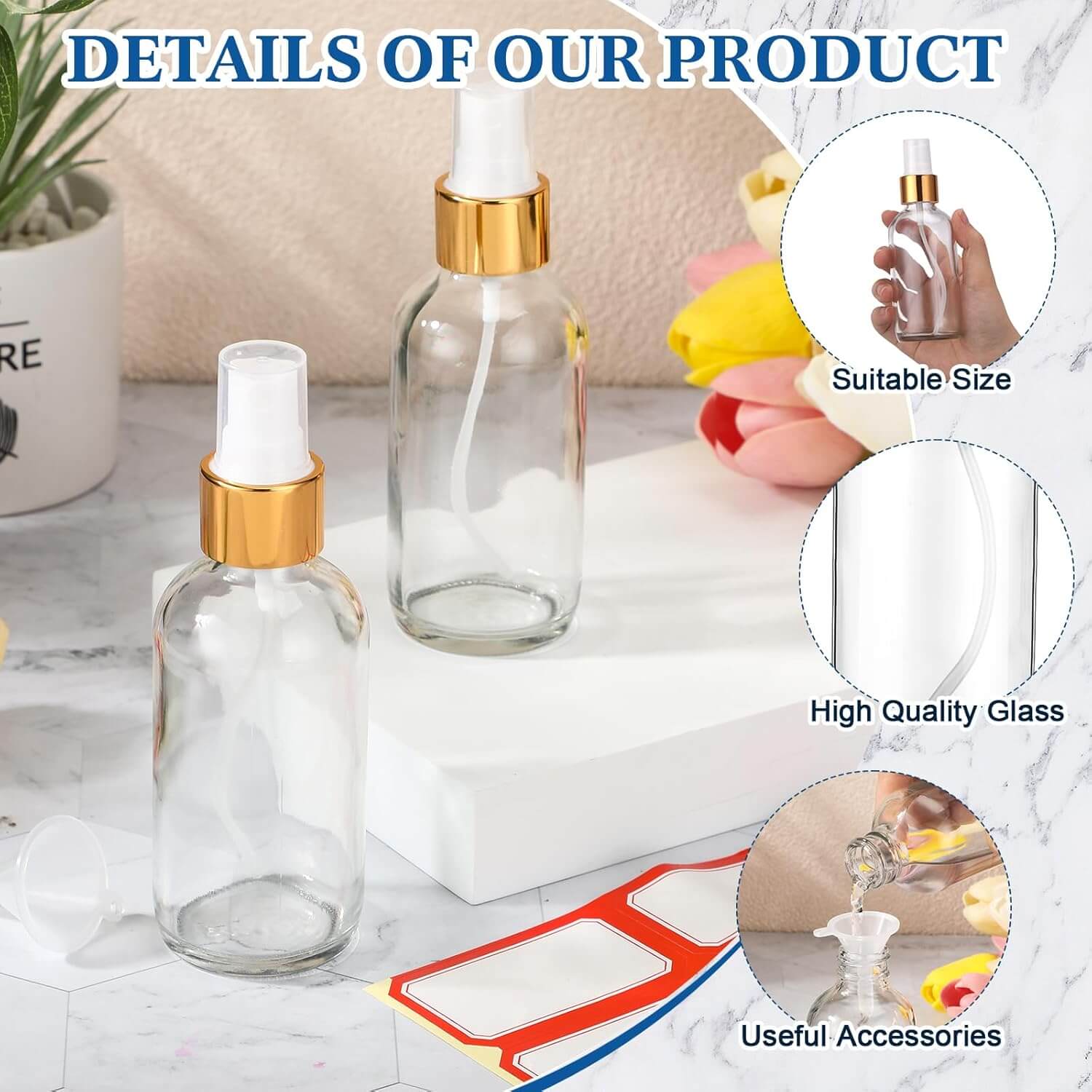 Revibe Zen – Refillable Fine Mist Spray Bottles shown in high-quality glass with suitable size and useful accessories.