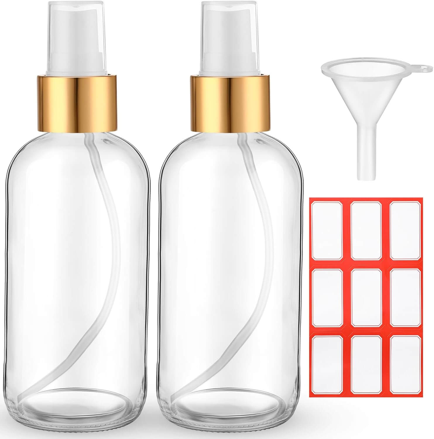 Revibe Zen – Refillable Fine Mist Spray Bottles with funnel and labels for easy use and organization.