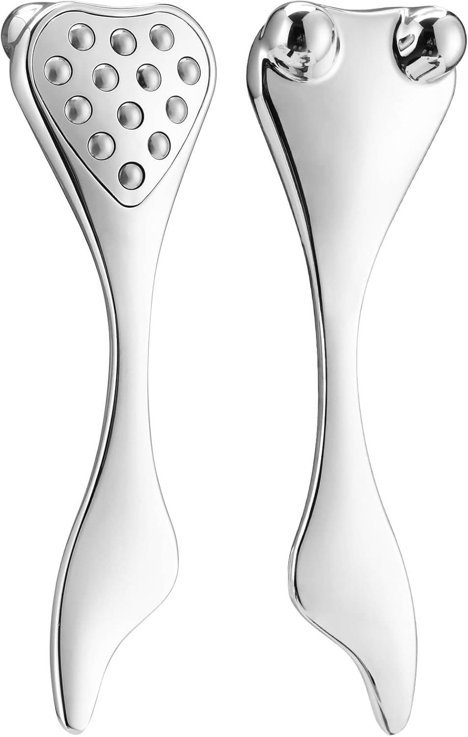 Revibe Zen Sculpting Massage Tool with dual-ended design and polished stainless steel for facial and body massage.