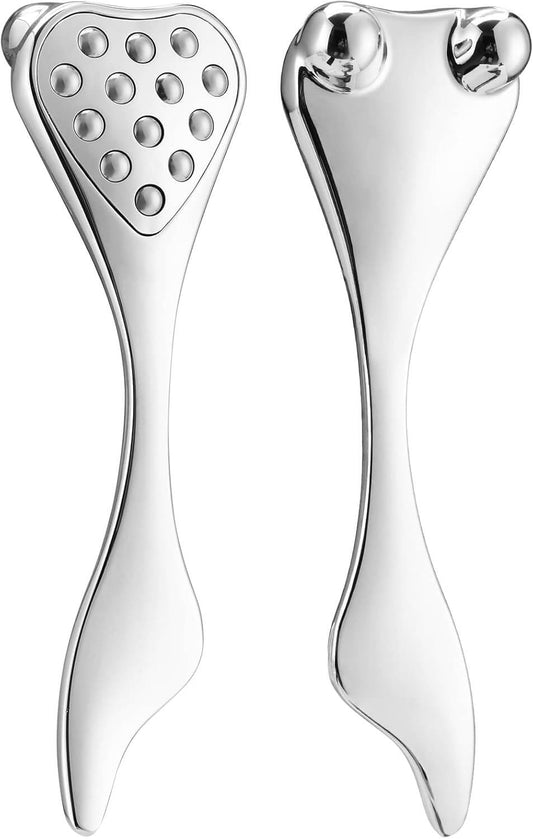 Revibe Zen Sculpting Massage Tool with dual-ended design for facial and body massage, crafted from premium stainless steel.