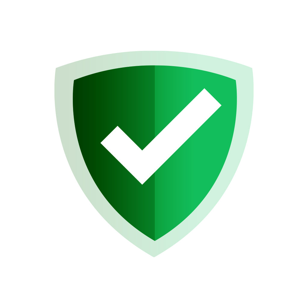 Package Warranty icon featuring a green shield with a check mark, symbolizing protection and assurance.
